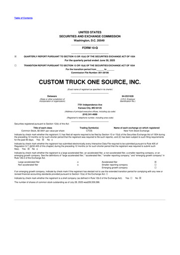 Thumbnail Custom Truck One Source 10-Q Quarterly Report FY2025 