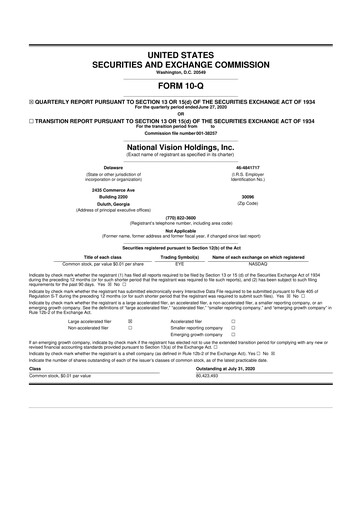 Vorschaubild National Vision Holdings 10-Q Quartalsbericht 2020 
