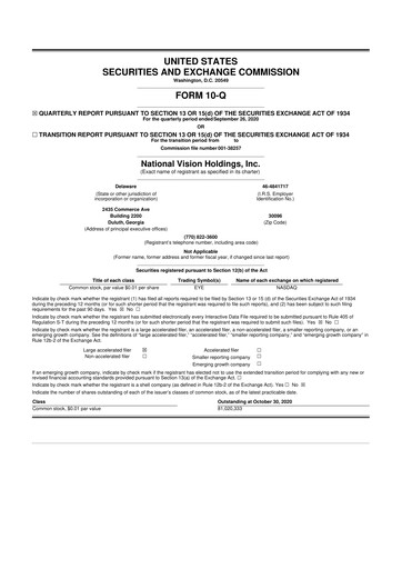 Vorschaubild National Vision Holdings 10-Q Quartalsbericht 2020 