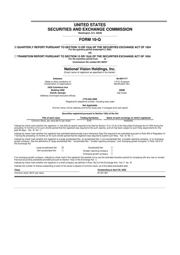 Vorschaubild National Vision Holdings 10-Q Quartalsbericht 2022 