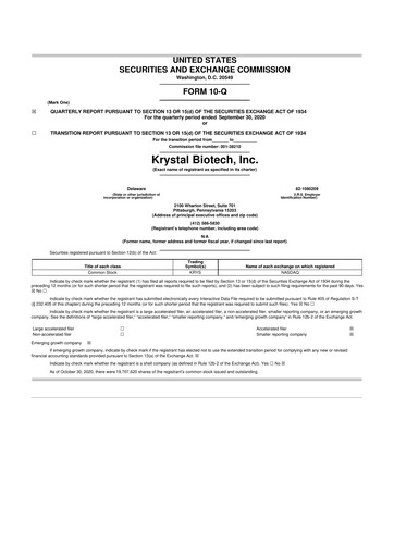 Thumbnail Krystal Biotech 10-Q Quarterly Report FY2020 