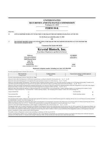 Thumbnail Krystal Biotech 10-K Annual Report 2020