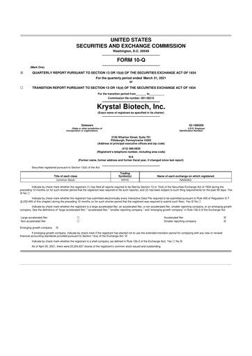 Thumbnail Krystal Biotech 10-Q Quarterly Report FY2021 