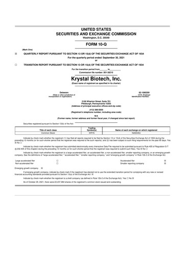 Thumbnail Krystal Biotech 10-Q Quarterly Report FY2021 