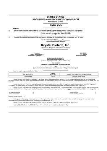 Thumbnail Krystal Biotech 10-Q Quarterly Report FY2022 