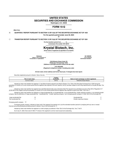 Thumbnail Krystal Biotech 10-Q Quarterly Report FY2023 