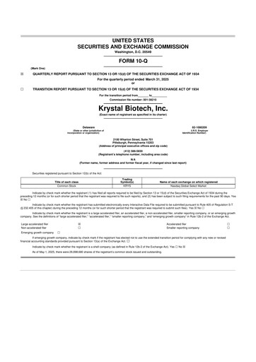 Thumbnail Krystal Biotech 10-Q Quarterly Report FY2025 