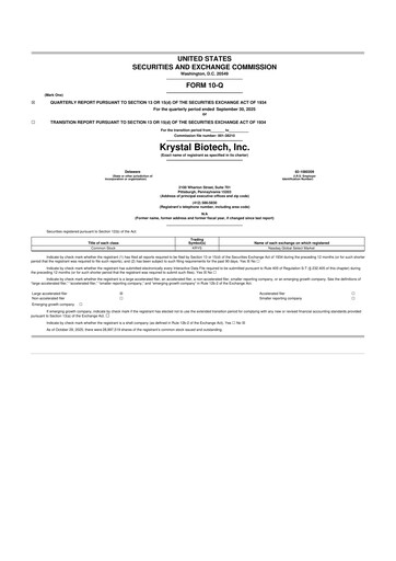Thumbnail Krystal Biotech 10-Q Quarterly Report FY2025 