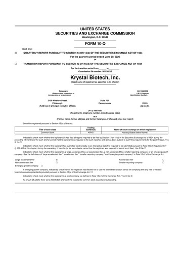 Miniature Krystal Biotech 10-Q Rapport trimestriel 2026 
