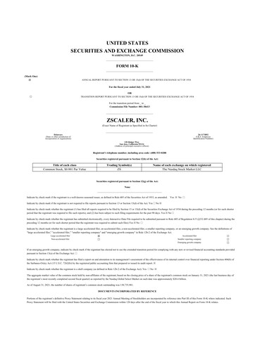 Thumbnail Zscaler 10-K Annual Report 2021