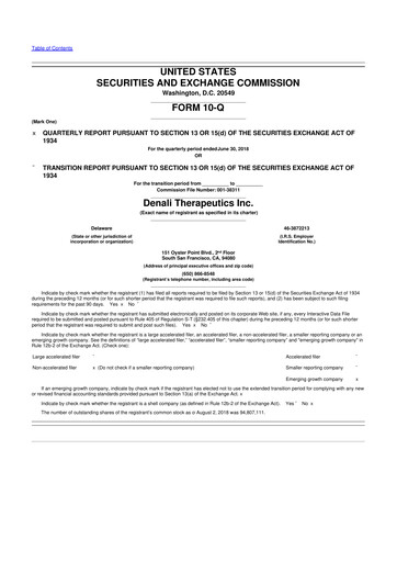 Thumbnail Denali Therapeutics
 10-Q Quarterly Report FY 