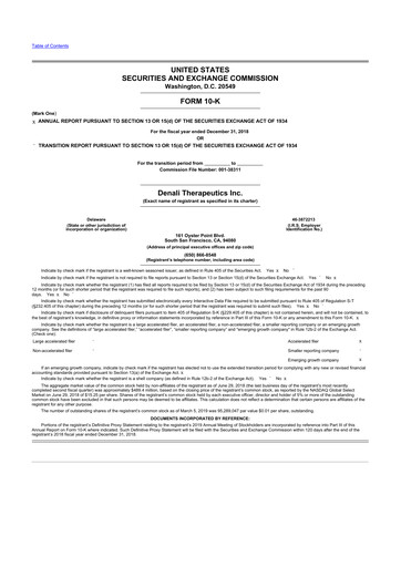 Thumbnail Denali Therapeutics
 10-K Annual Report 2018