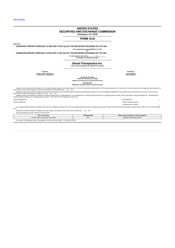 Thumbnail Denali Therapeutics
 10-Q Quarterly Report FY 