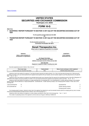 Thumbnail Denali Therapeutics
 10-Q Quarterly Report FY 