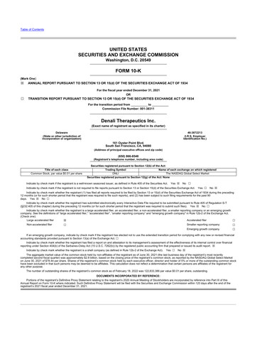 Thumbnail Denali Therapeutics
 10-K Annual Report 2021