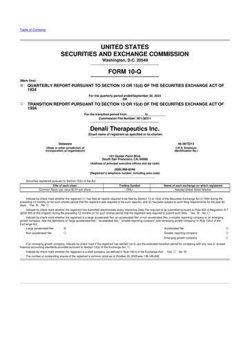 Thumbnail Denali Therapeutics
 10-Q Quarterly Report FY 