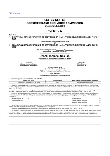 Thumbnail Denali Therapeutics
 10-Q Quarterly Report FY 