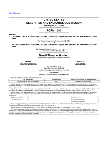 Thumbnail Denali Therapeutics
 10-Q Quarterly Report FY 