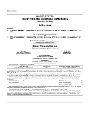 Thumbnail Denali Therapeutics
 10-Q Quarterly Report FY 