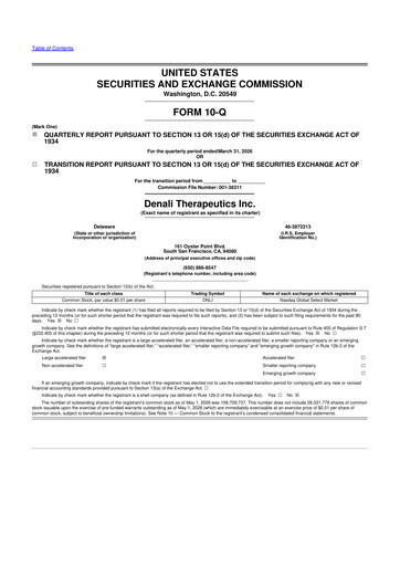 Thumbnail Denali Therapeutics
 10-Q Quarterly Report FY 