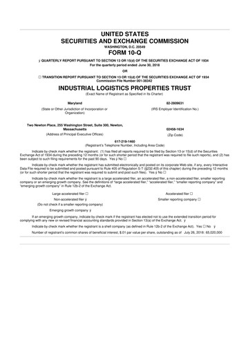 Miniature Industrial Logistics Properties Trust 10-Q Rapport trimestriel 2018 