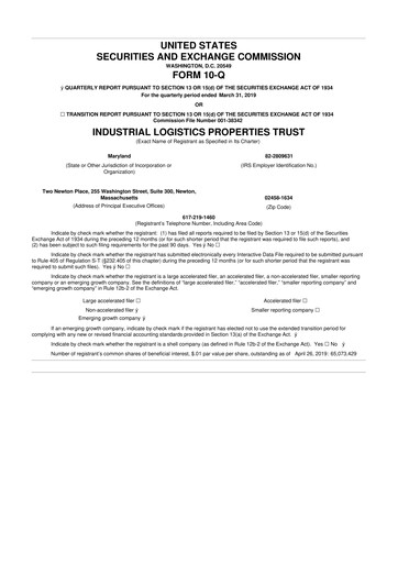 Miniature Industrial Logistics Properties Trust 10-Q Rapport trimestriel 2019 