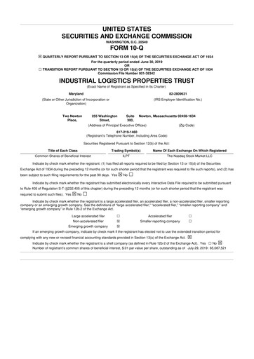 Miniature Industrial Logistics Properties Trust 10-Q Rapport trimestriel 2019 