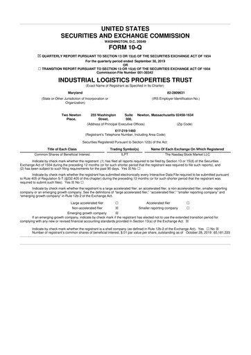 Miniature Industrial Logistics Properties Trust 10-Q Rapport trimestriel 2019 