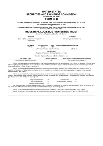 Miniature Industrial Logistics Properties Trust 10-Q Rapport trimestriel 2020 