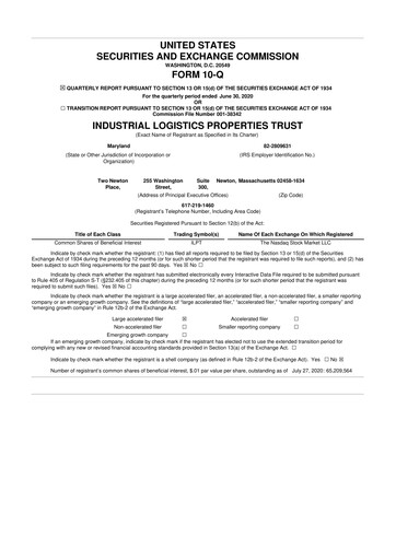 Miniature Industrial Logistics Properties Trust 10-Q Rapport trimestriel 2020 