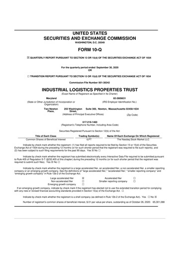 Miniature Industrial Logistics Properties Trust 10-Q Rapport trimestriel 2020 