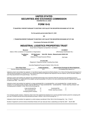 Miniature Industrial Logistics Properties Trust 10-Q Rapport trimestriel 2021 