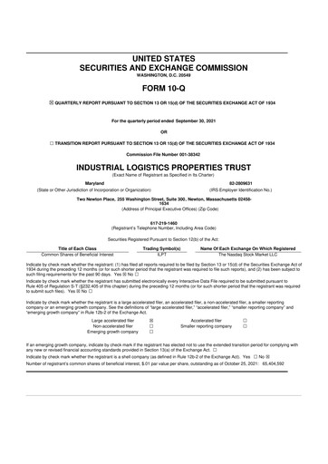 Miniature Industrial Logistics Properties Trust 10-Q Rapport trimestriel 2021 