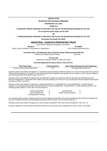 Miniature Industrial Logistics Properties Trust 10-Q Rapport trimestriel 2026 