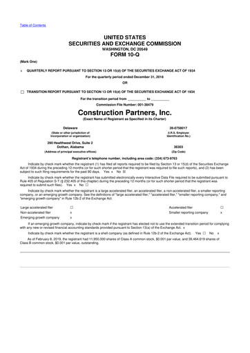 Thumbnail Construction Partners
 10-Q Quarterly Report FY2019 