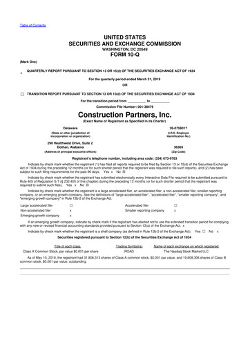 Thumbnail Construction Partners
 10-Q Quarterly Report FY2019 