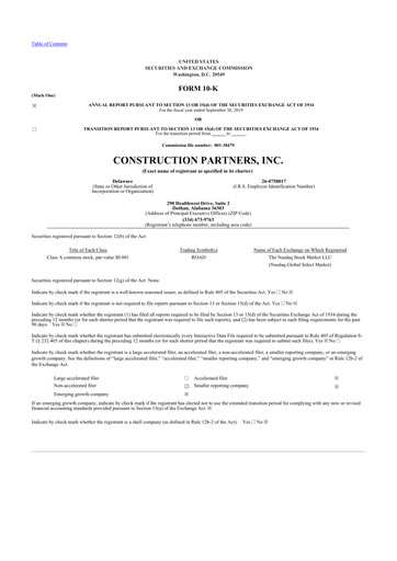 Miniature Construction Partners
 10-K Rapport annuel 2019