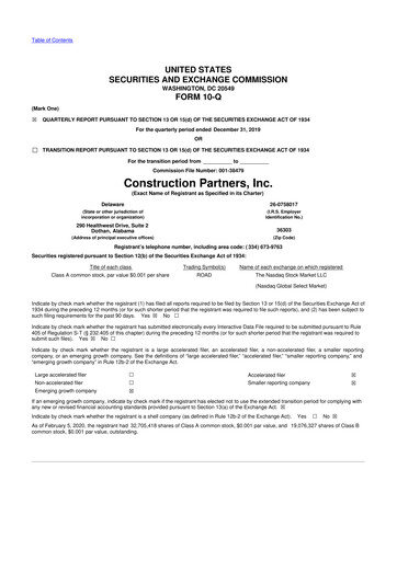 Thumbnail Construction Partners
 10-Q Quarterly Report FY2020 