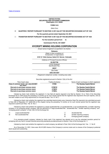 Thumbnail Hycroft Mining 10-Q Quarterly Report FY 