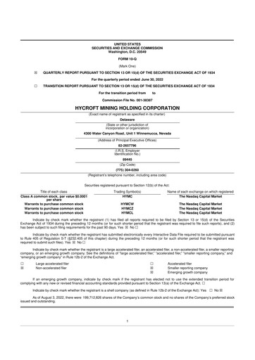 Thumbnail Hycroft Mining 10-Q Quarterly Report FY 