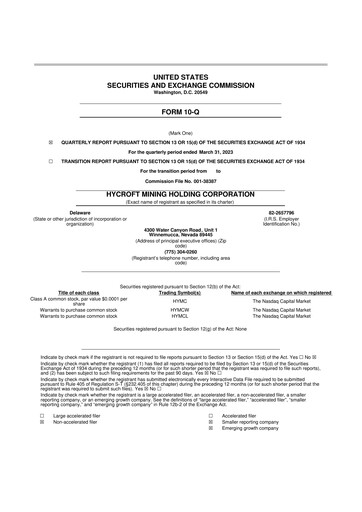 Thumbnail Hycroft Mining 10-Q Quarterly Report FY 