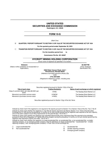 Thumbnail Hycroft Mining 10-Q Quarterly Report FY 