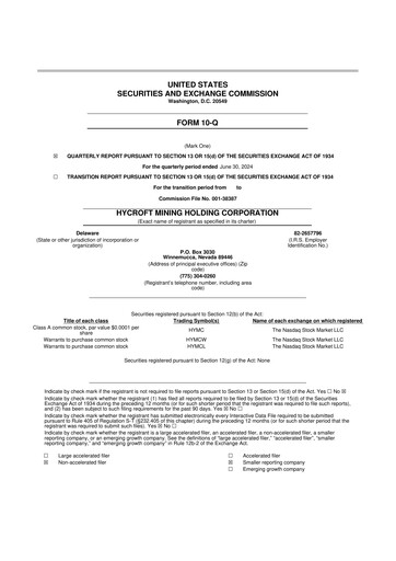 Thumbnail Hycroft Mining 10-Q Quarterly Report FY 