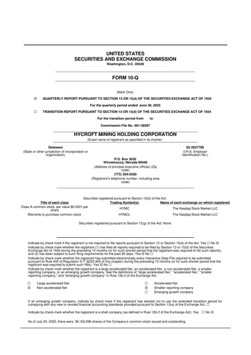 Thumbnail Hycroft Mining 10-Q Quarterly Report FY 
