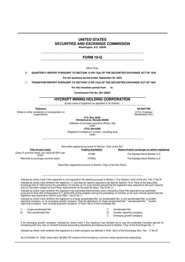 Thumbnail Hycroft Mining 10-Q Quarterly Report FY 