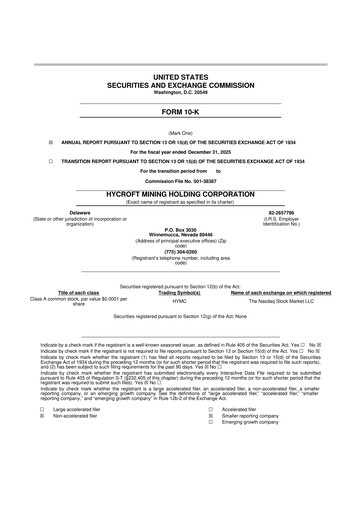 Thumbnail Hycroft Mining 10-K Annual Report 