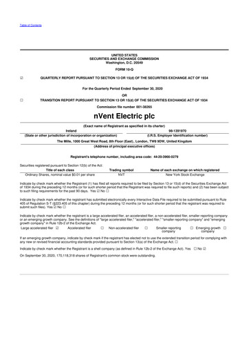 Thumbnail nVent Electric 10-Q Quarterly Report FY2020 