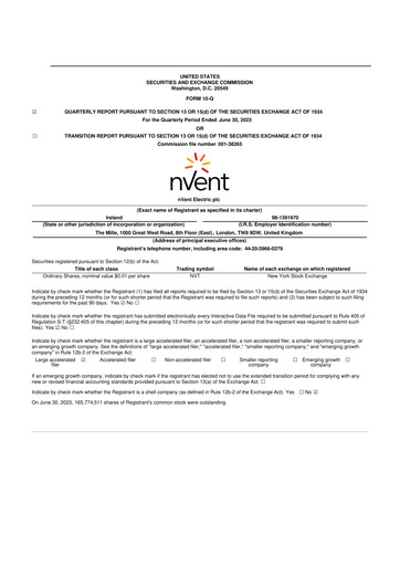 Thumbnail nVent Electric 10-Q Quarterly Report FY2023 