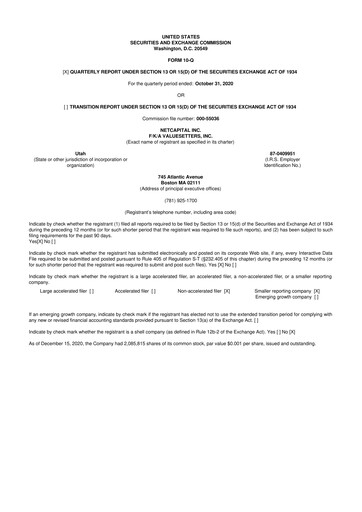 Thumbnail Netcapital 10-Q Quarterly Report FY2020 