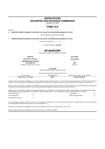 Vorschaubild OP Bancorp (Open Bank) 10-Q Quartalsbericht 2025 